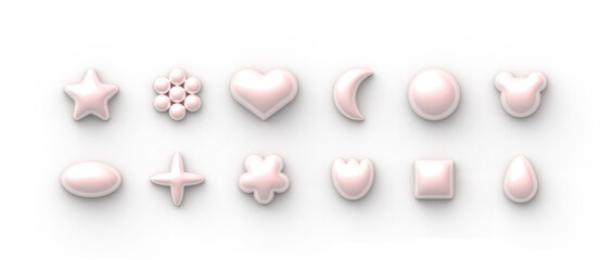 A set of pink pearls of different shapes. Beads icons. Decorative elements for design.