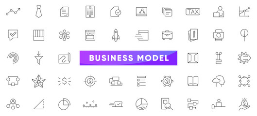 Business model line icon set. Business Intelligence, visualization, analytic dervice, risk management, strategy, data management and analysis outline icons collection. UI thin outline icon set.