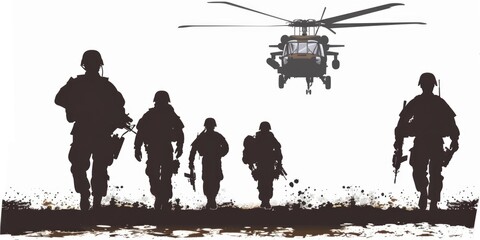 Five Soldiers Silhouetted Against White