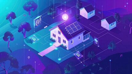 Naklejka premium Smart Home Technology Integration in a Suburban Neighborhood