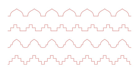 Naklejka premium Line arabic roof top seamless border pattern. Simple outline elements
