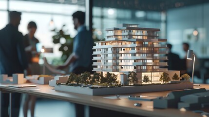 Obraz premium real estate business, housing development and urban planning. buildings scale models on the table at architects office