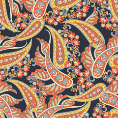 Paisley Floral oriental ethnic Pattern. Vector Seamless Ornamental Indian fabric patterns.