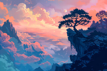 Moderate background illustration with trees and open spaces