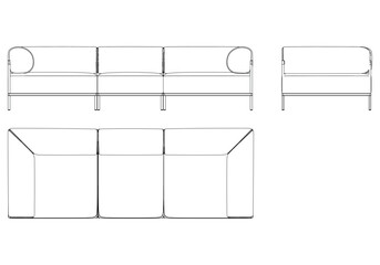 Sofa Line Vector Illustration. Different Views of Modern Sofa, Ideal for Furniture Design and Interior Concepts with Front, Side, and Top Views