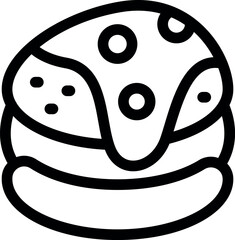 Simple line art illustration of a hamburger, featuring a juicy patty, melted cheese, and sesame seeds on the bun