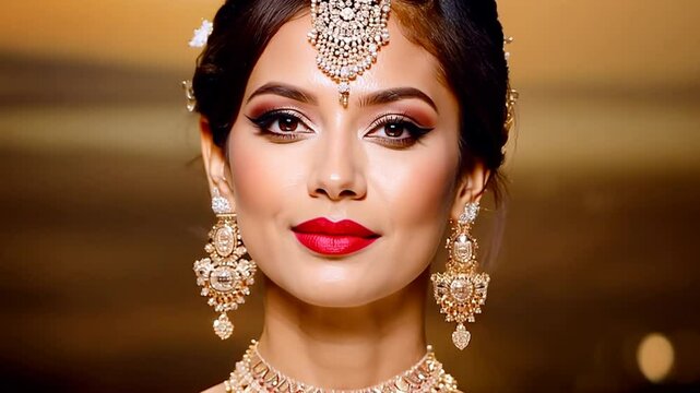 An Asian model wearing stunning jewelry, with side lighting casting gentle highlights and shadows on the pieces.