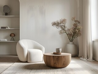 Minimalist Living Room with a Single Coffee Table,Modern Home Mockup Rendering