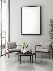 Minimalist Living Room with Chic Coffee Table and Armchairs in Clean,Refined Interior Design