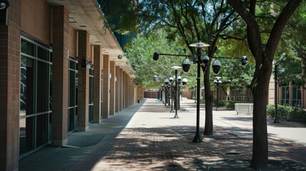 University Campus with Surveillance Cameras Enhancing Security and Safety for Students and Staff