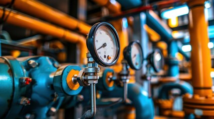 Close-up of a pressure gauge on an industrial machine. AI.