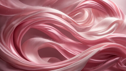 Obraz premium Waving pink gold ribbon. Shiny silk soft textile flowing texture on wind air