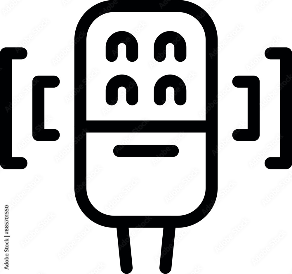 Poster black outline icon of a robot communicating using a programming language based on brackets