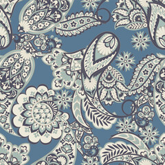 Paisley and ethnic flowers seamless vector pattern. floral vintage background