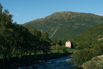 Obraz premium Laerdalselvi River from Laerdal in western Norway of June 2024.