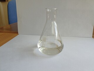 Chemical glassware in a chemistry lesson. Demonstration experience.
