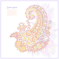 Paisley isolated. Card with paisley isolated for design. Floral vector pattern. Embroidery floral vector pattern. 