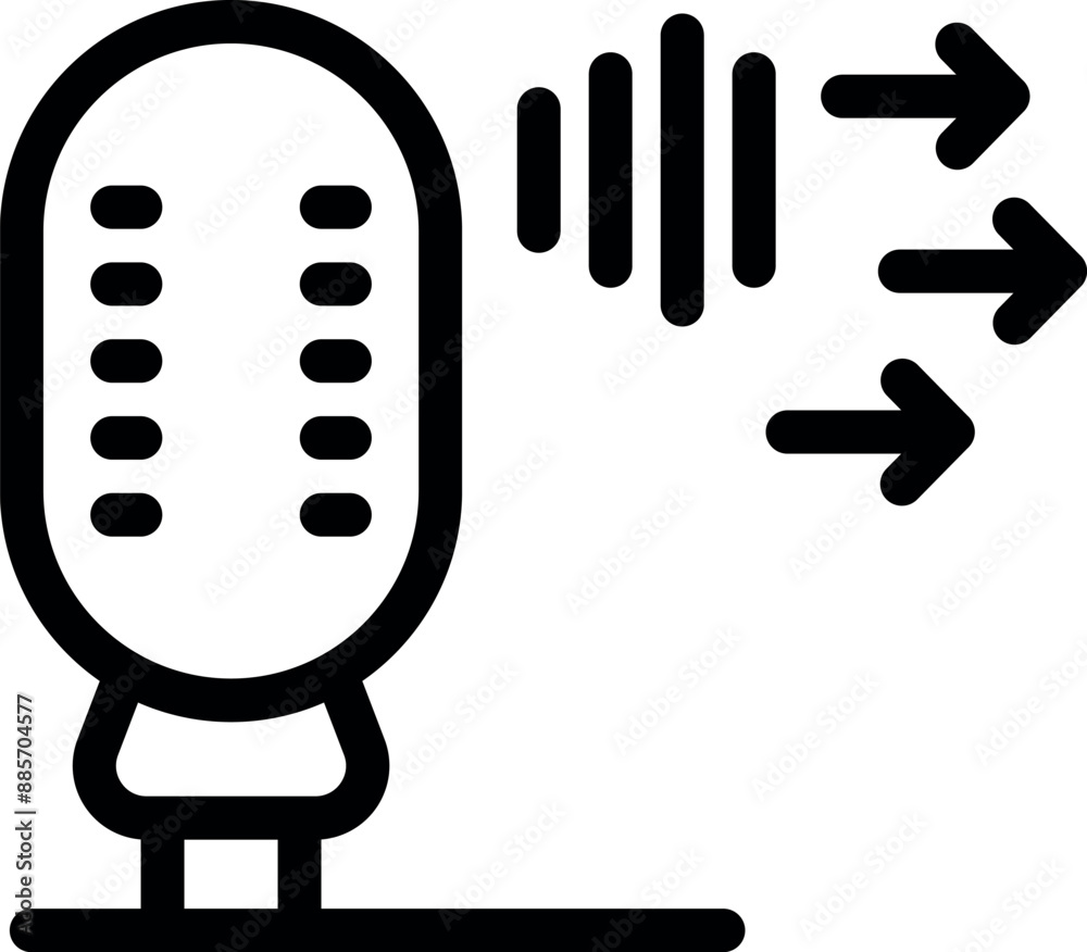 Sticker Line art icon of a studio microphone recording audio as sound waves travel away from it