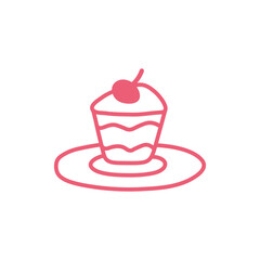 Birthday cake on plate with charry, hand-drawing illustration