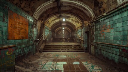 Fototapeta premium Vintage Underground Subway Station with Antique Signage and Period-Specific Design