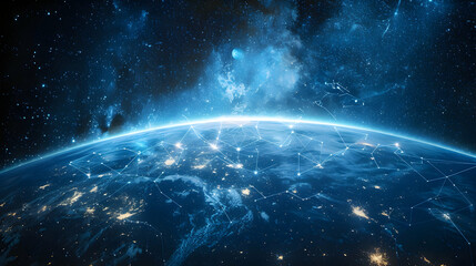 Obraz premium A futuristic solar planet with a massive satellite network orbiting around it