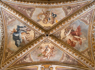 PERUGIA, ITALY - MAY 16, 2024: The baroque cieling fresco in the church Cattedrale di San Lorenzo...