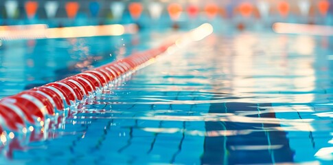  Beautiful blurred background of an indoor swimming pool with elements for advertising or text