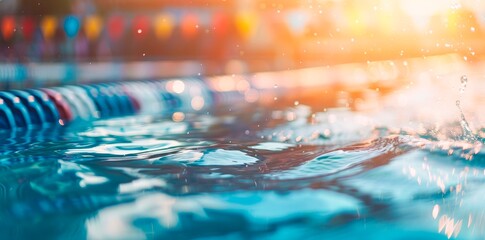  Beautiful blurred background of an indoor swimming pool with elements for advertising or text