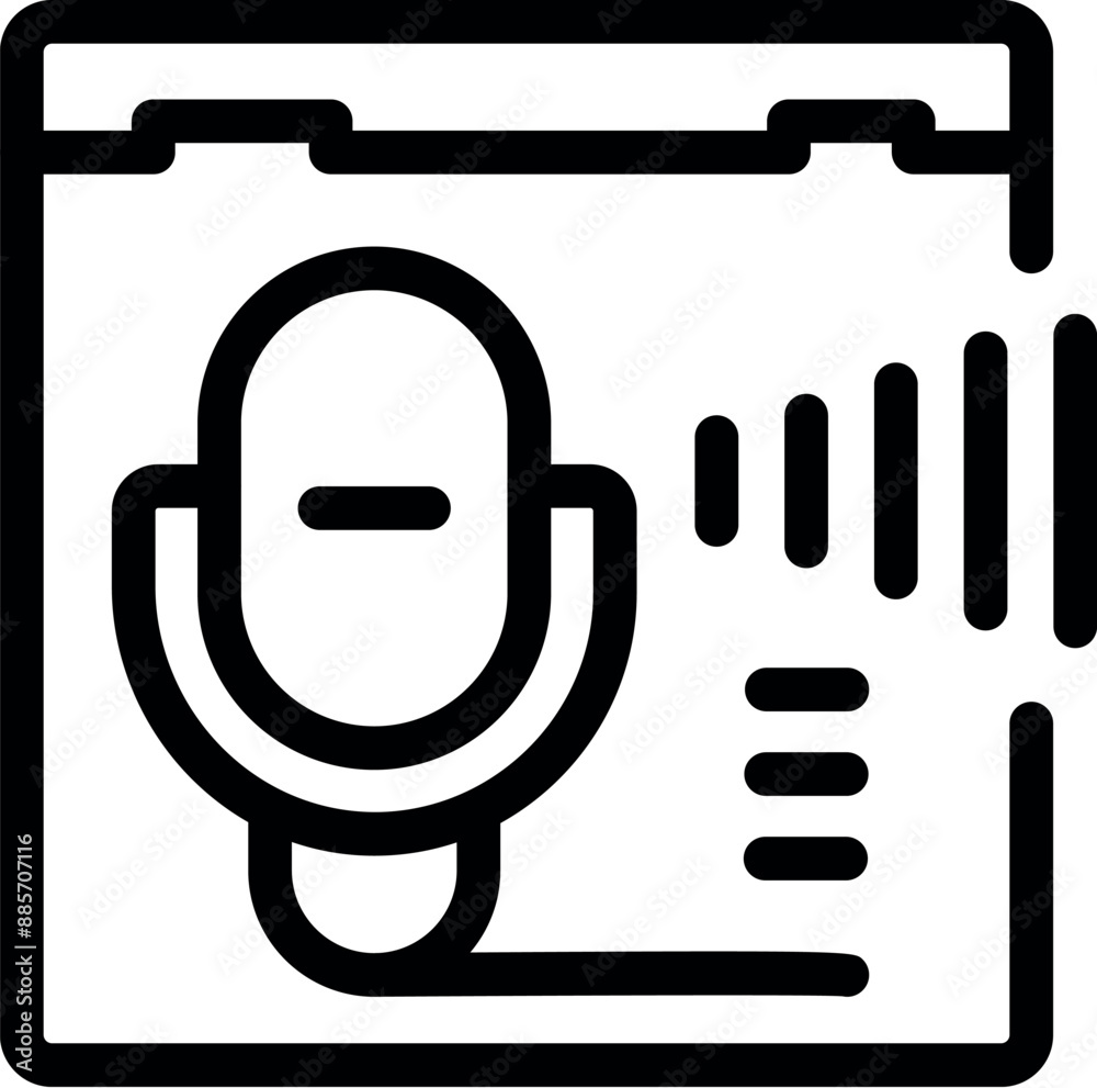 Poster microphone recording audio track on a computer software interface, creating digital music or podcast