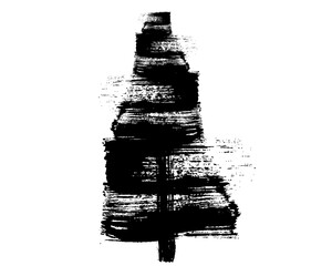 Grunge brush drawing of Christmas tree. Beautiful doodle spruce, ink paint. Vector illustration.