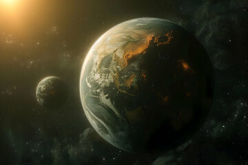 Obraz premium A futuristic solar planet with advanced climate control systems and weather manipulation technology