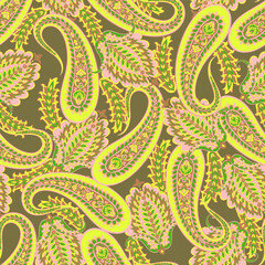 Damask paisley seamless vector pattern. Floral vintage background