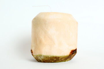 Freshly Cut Cube-Shaped Coconut on a Clean White Background