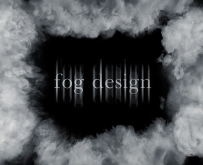 Panoramic view of the abstract fog or smoke move on black background. White cloudiness, mist or...
