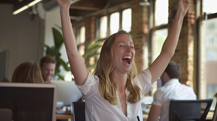 An advertising sales agent celebrates closing a deal with their team, highlighting the collaborative nature of their work environment.
