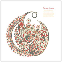 Paisley isolated. Card with paisley isolated for design. Floral vector pattern. Embroidery floral vector pattern