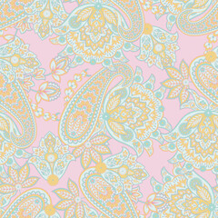 Paisley and ethnic flowers seamless vector pattern. floral vintage background