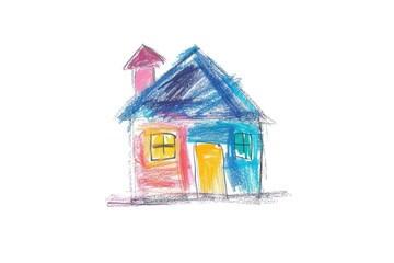 A hand-drawn picture of a vibrant and playful house with bright colors and whimsical details