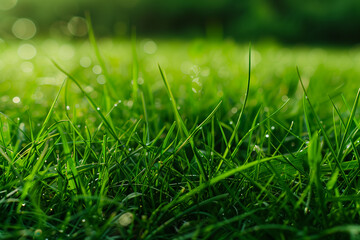 Fototapeta premium Green grass close up. Summer, meadow, field, nature