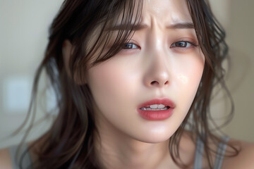 若い女性が苦しそう、痛そうにしている