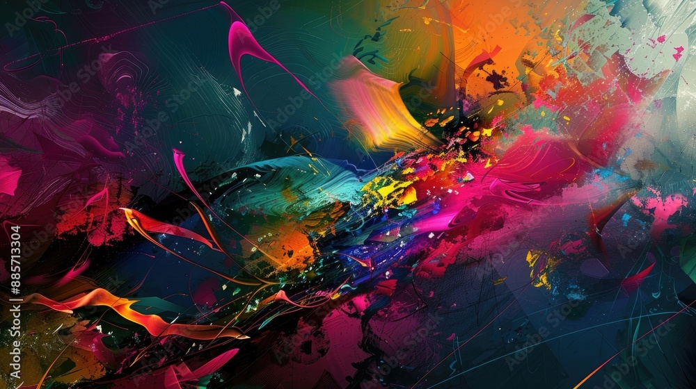 Sticker an abstract wallpaper with a blend of bright, bold colors and textured elements, creating a rich and