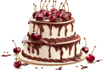 Delicious homemade cake decorated with chocolate, meringues and fresh berries