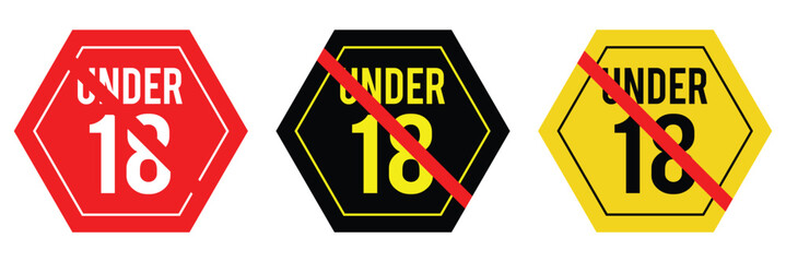 Age Restriction Enforcement Line Icon Set. Under Eighteen Access Ban symbol. Under 18 years old are not allowed. vector number eighteen crossed. in eps 10.