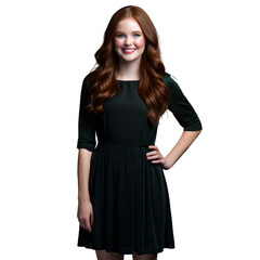 Fototapeta premium Young Woman in Green Dress Posing Against Transparent Background