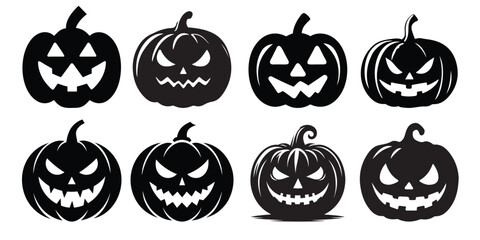 Set of halloween silhouettes  icon and character. Vector illustration. Isolated on white background.