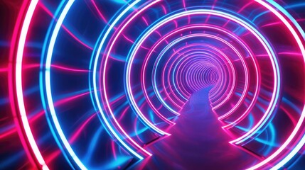 An enchanting neon wave artwork with spiraling, circular paths of luminescent lines forming a captivating and dynamic background.