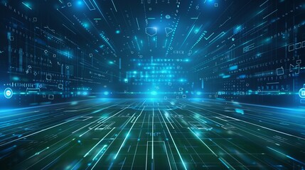 A groundbreaking futuristic digital landscape emerges with vividly blue holographic displays, representing the integration of technology and modern communication.