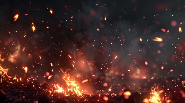 Dynamic Abstract Light Bokeh Background with Fiery Sparks and Glowing Embers for Creative Design