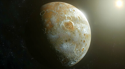 Naklejka premium A solar planet depicted in a scientific illustration with detailed surface features