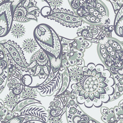 Paisley and ethnic flowers seamless vector pattern. floral vintage background